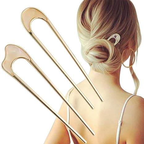 U-Shaped Hair Pins Metal Vintage Hair Sticks French Hair Pin Hairstyle Chignon for Women, 2PCS-Style 1