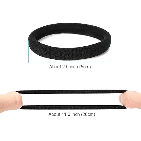 50PCS Black Hair Ties for Women, Cotton Seamless Hair Bands, Elastic Ponytail Holders, No Damage for Thick Hair, 2 Inch in Diameter