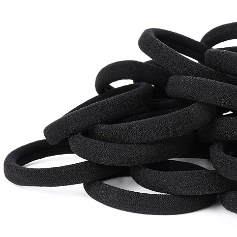 50PCS Black Hair Ties for Women, Cotton Seamless Hair Bands, Elastic Ponytail Holders, No Damage for Thick Hair, 2 Inch in Diameter