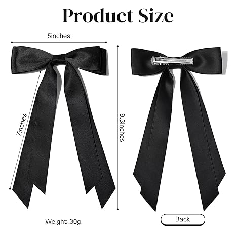 2PCS Hair Bows Hair Clip Beige Black Hair Ribbon Ponytail Holder Accessories Slides Metal Clips Hair Bow for Women Girls Toddlers Teens Kids